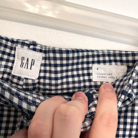 GAP High Rise Gingham Signature Skinny Ankle Pants Navy Blue White Cropped Crop - Picture 8 of 15